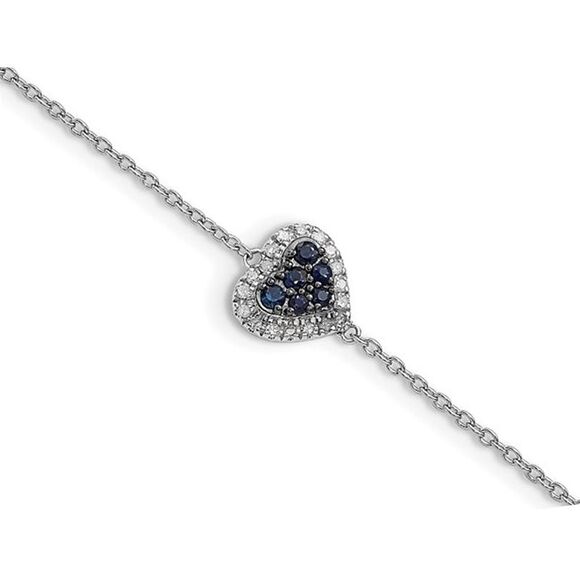 1/8 Carat (ctw) Blue Sapphire & Diamond Heart Bracelet Sterling Silver(7